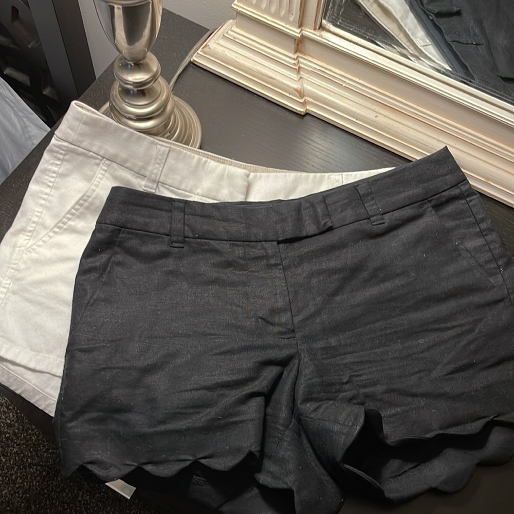 Scalloped linen black dressy and white J.Crew shorts
